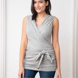 Seraphine Maternity Skin to Skin Top Large Nursingwear Baby Gray Sleeveless Wrap
